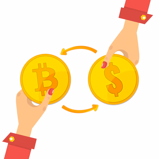 Exchanging dollars for bitcoin, illustrated